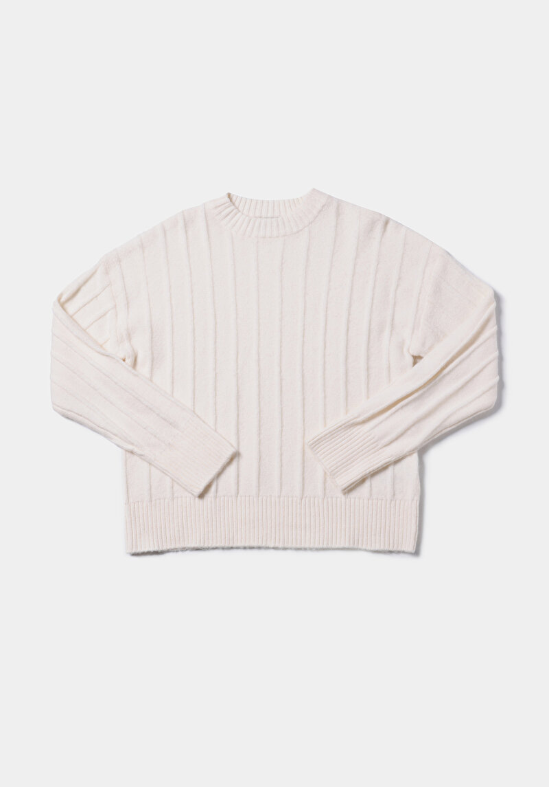 Regular Fit Yarım Balıkçı Yaka Düz Kadın Beyaz Kazak