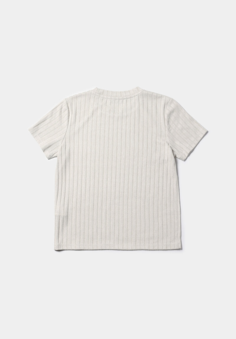 Regular Fit Yuvarlak Yaka Düz Kadın Ekru Kısa Kol Tişört