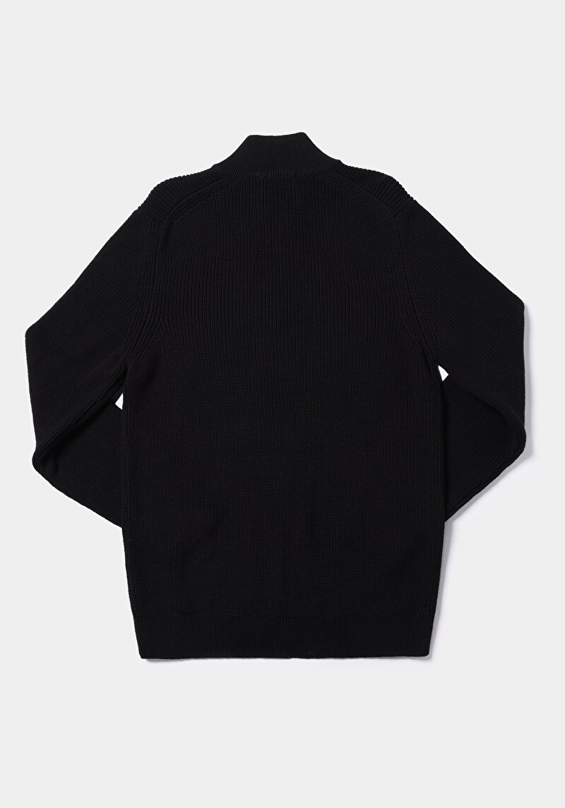 Regular Fit High Neck Jakarlı Erkek Siyah Kazak