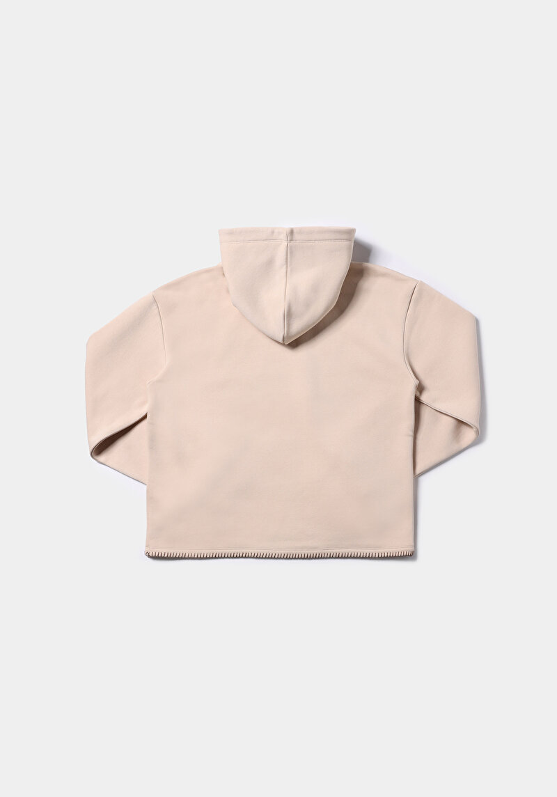 Regular Fit Kapüşonlu Düz Kadın Bej Sweatshirt