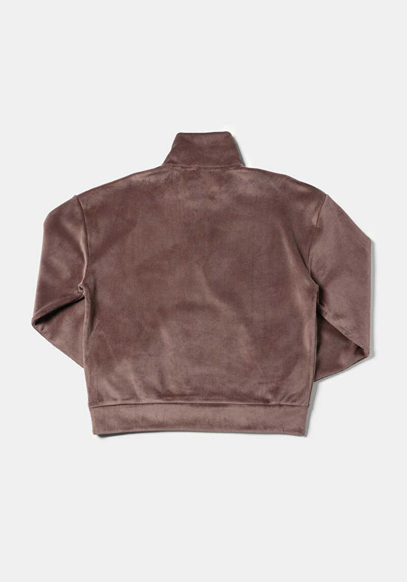 Regular Fit Polo Yaka Nakışlı Kadın Kahverengi Sweatshirt