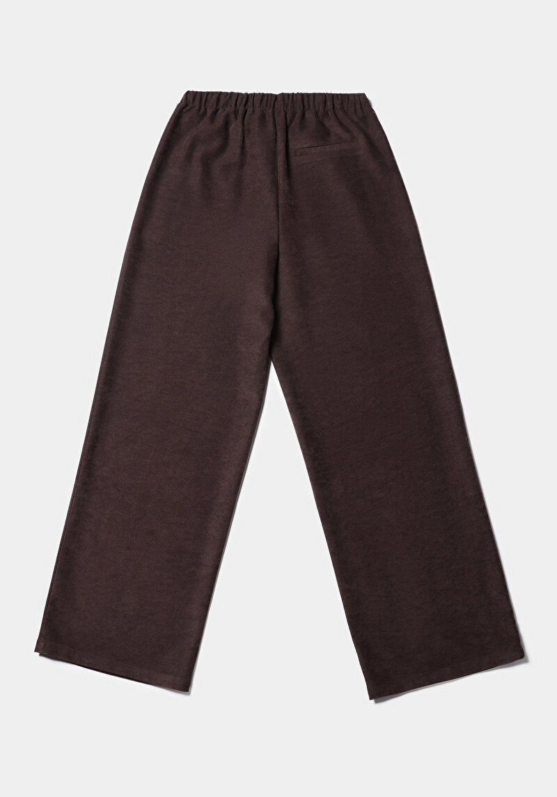 Regular Fıt Yüksel Bel Geniş Paça Kadın Kahverengi  Pantolon