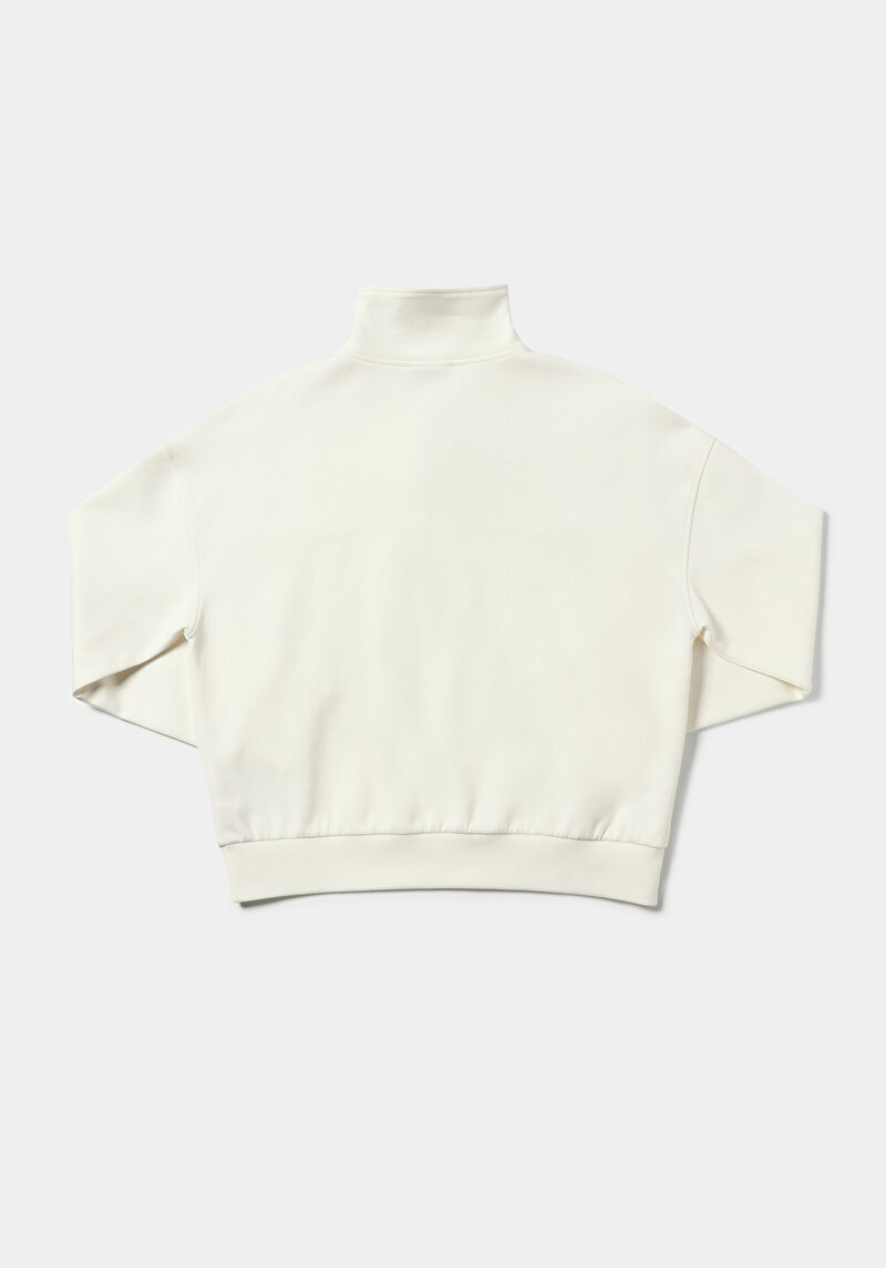 Regular Fit Fermuarlı Düz Kadın Beyaz Sweatshirt