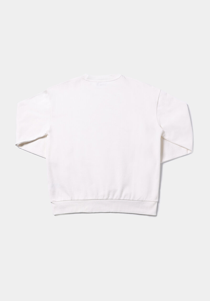 Regular Fit Yuvarlak Yaka Baskılı Kadın Beyaz Sweatshirt