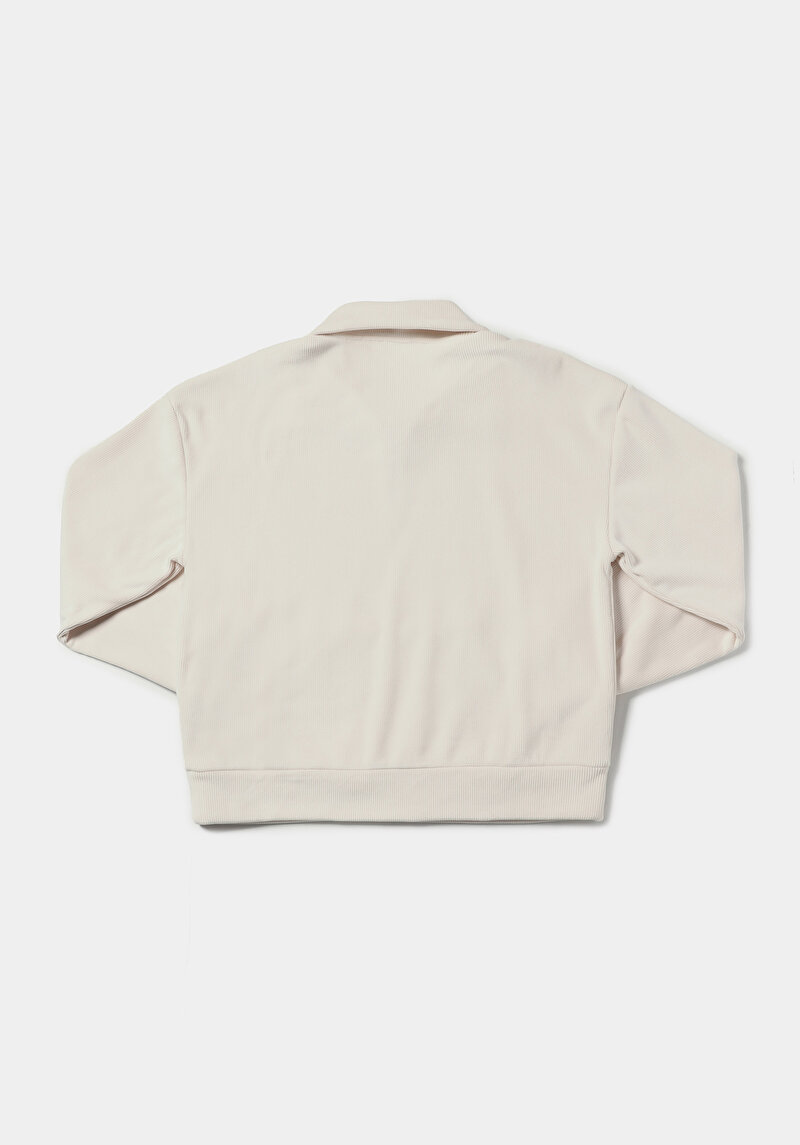 Regular Fit Polo Yaka Kadın Ekru Sweatshirt