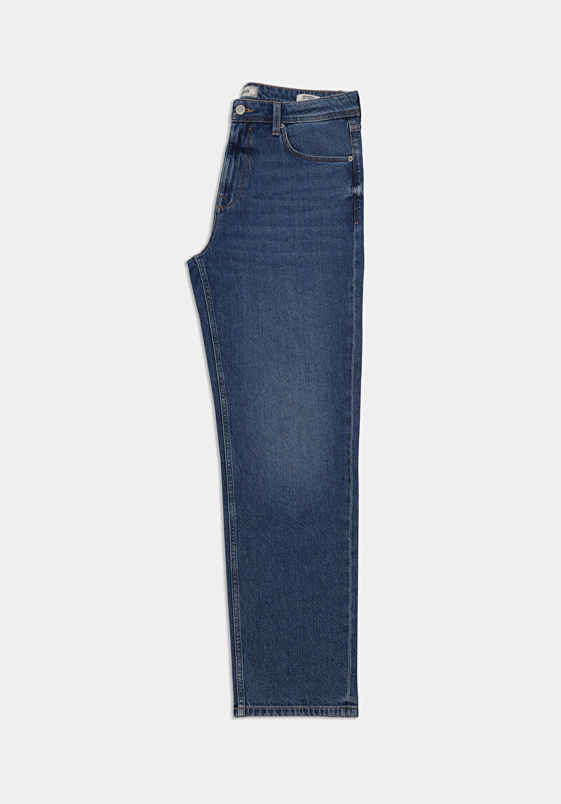 Loose Straight Fit   Erkek İndigo Jean Pantolon
