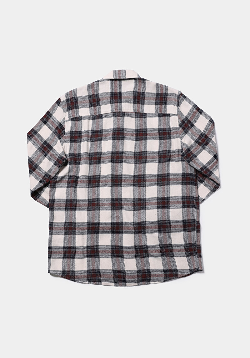 Comfort Fit Shirt Neck Ekoseli Erkek Bordo Uzun Kol Gömlek