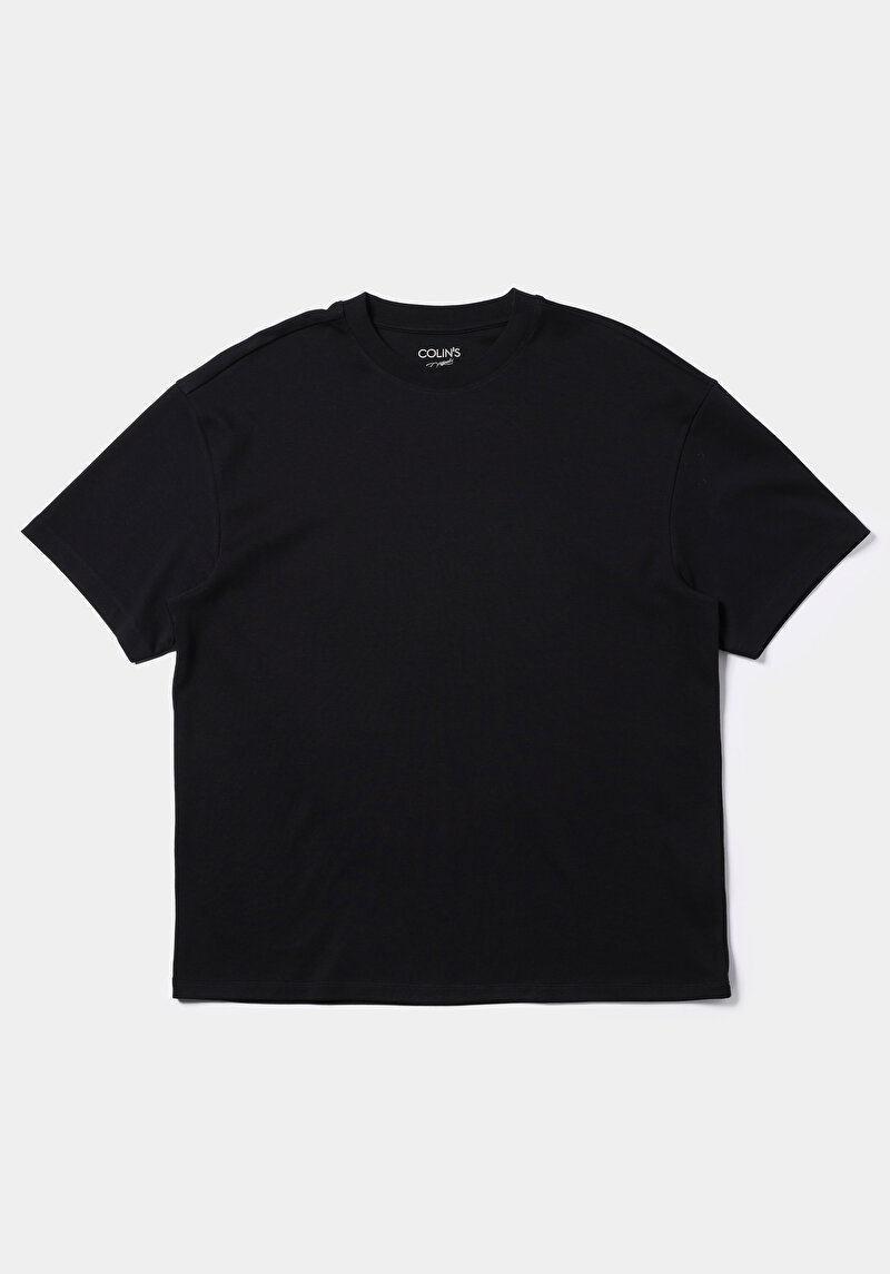 Oversize Fit Yuvarlak Yaka Düz Erkek Siyah Kısa Kol Tişört