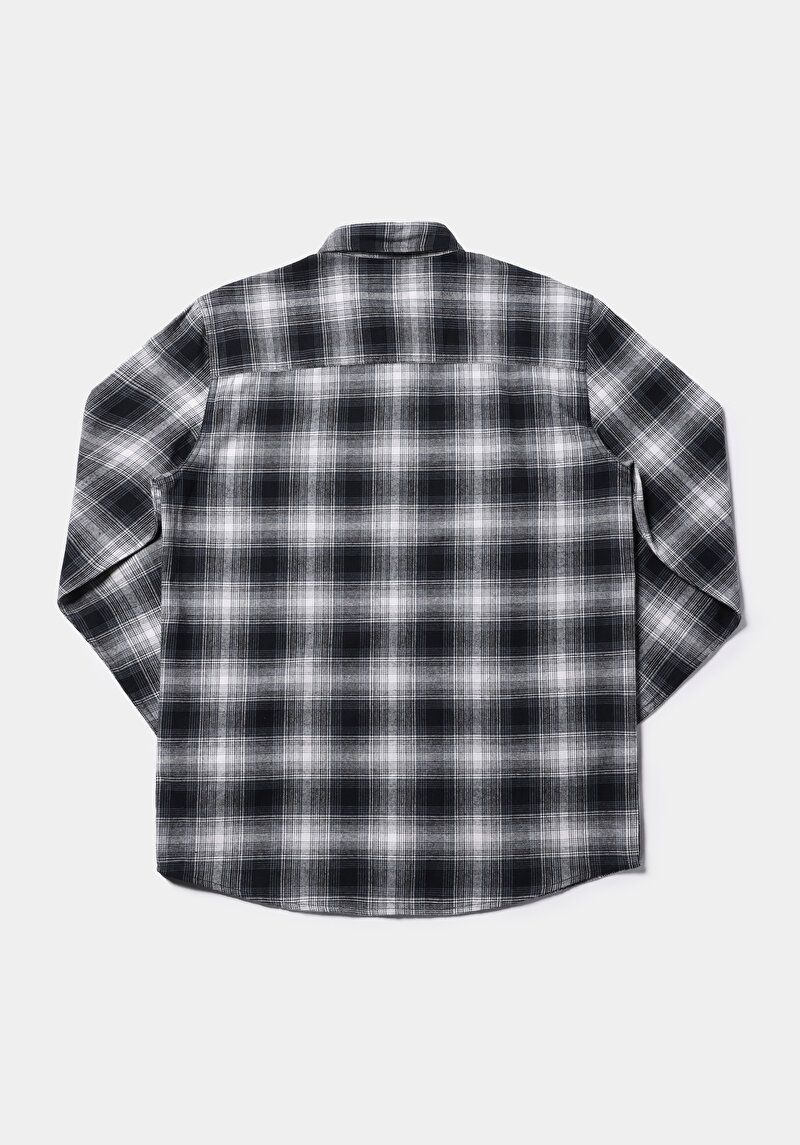 Regular Fit Shirt Neck Ekoseli Erkek Lacivert Uzun Kol Gömlek