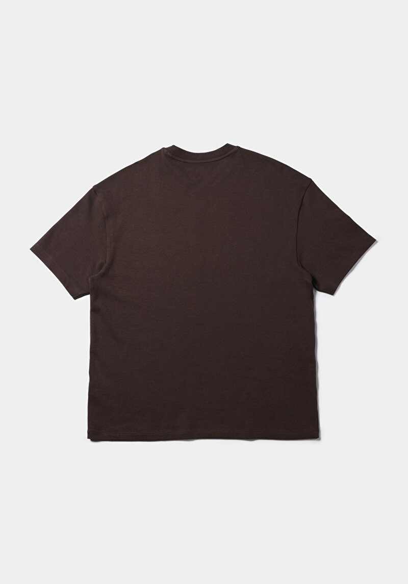 Oversize Fit Yuvarlak Yaka Düz Erkek Kahverengi Kısa Kol Tişört