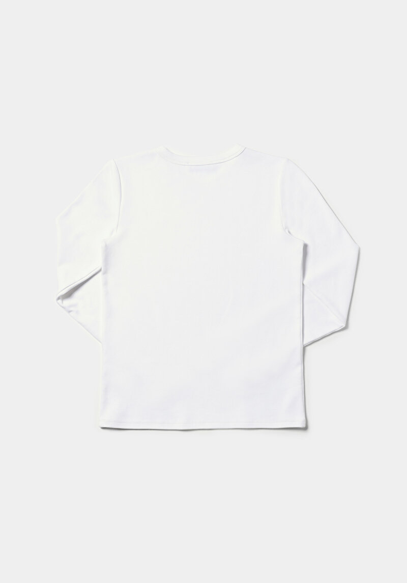 Slim Fit Yuvarlak Yaka Düz Kadın Beyaz Uzun Kol Tişört