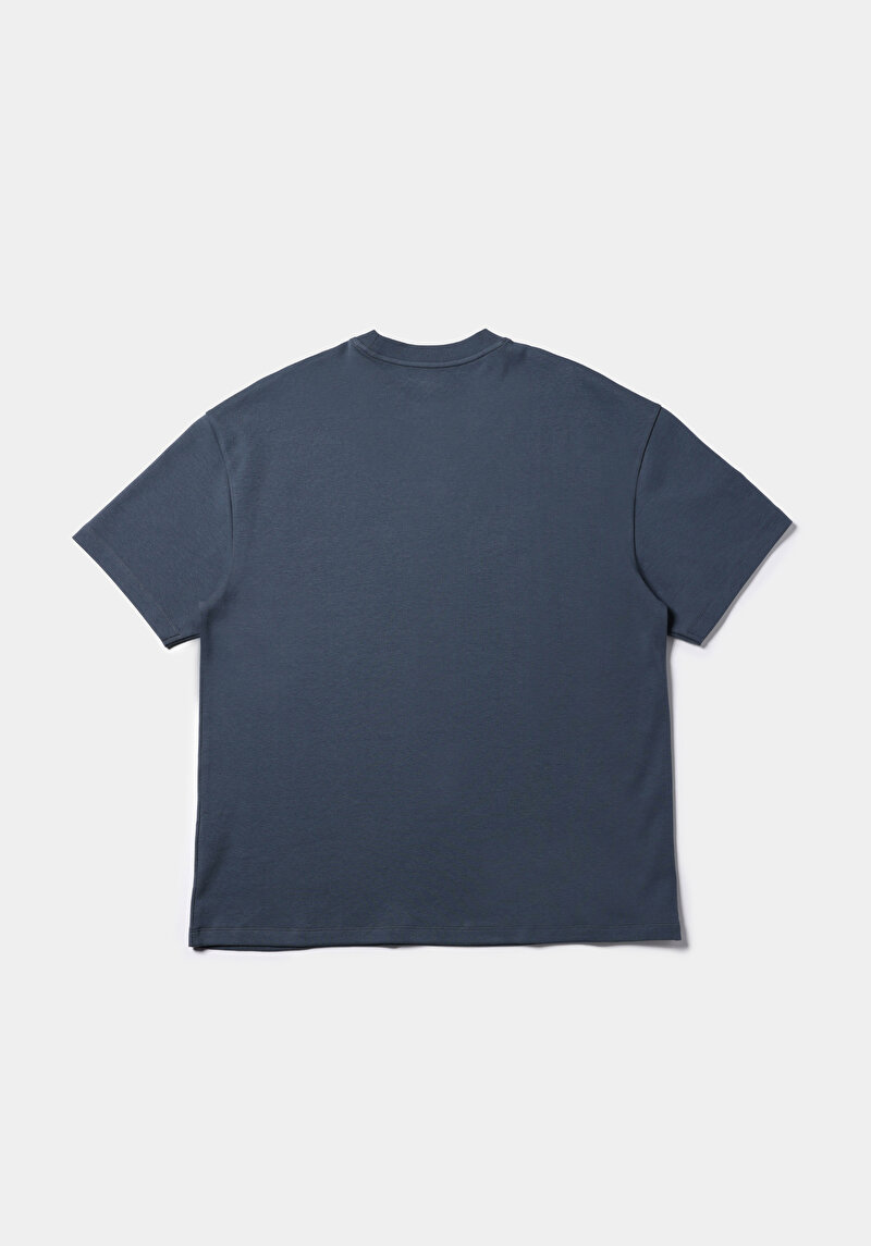 Oversize Fit Yuvarlak Yaka Düz Erkek Mavi Kısa Kol Tişört