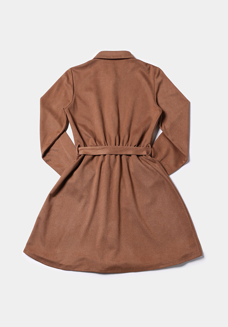 Regular Fit Düz Kadın Bej Uzun Kol Elbise