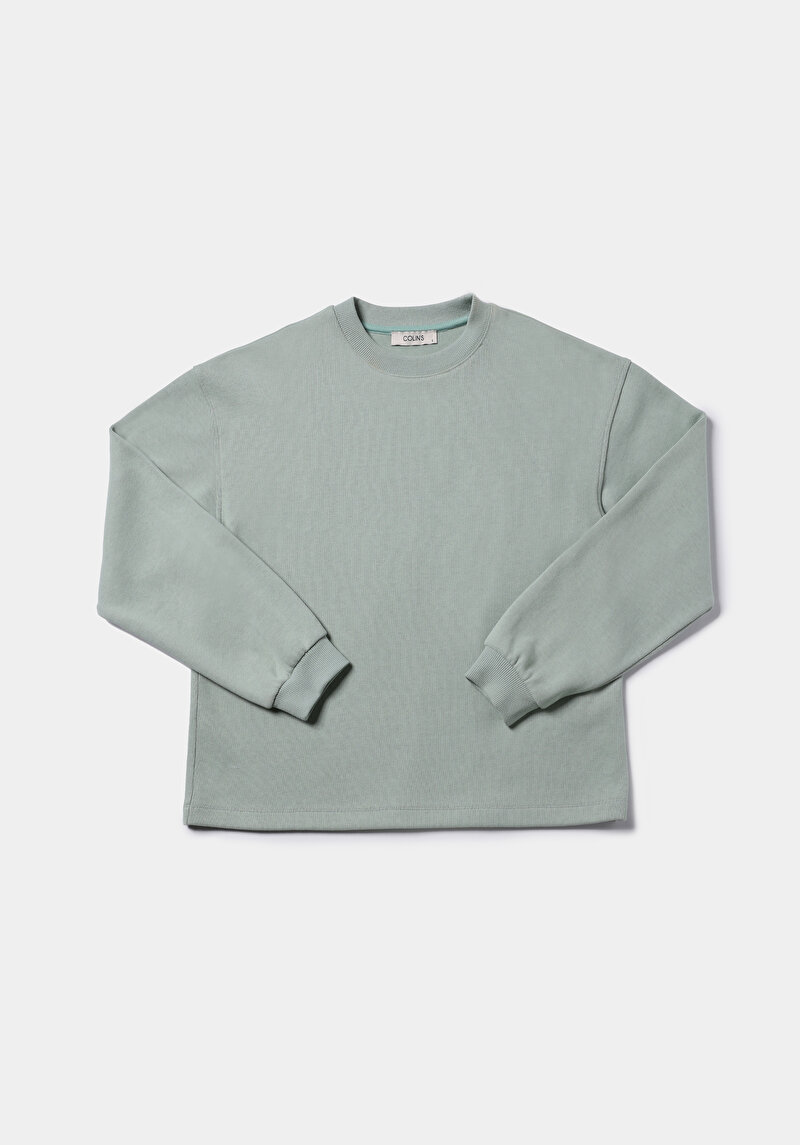Regular Fit Yuvarlak Yaka Düz Kadın Yeşil Sweatshirt
