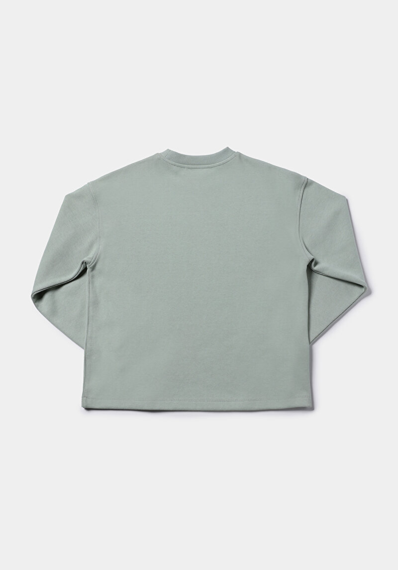 Regular Fit Yuvarlak Yaka Düz Kadın Yeşil Sweatshirt