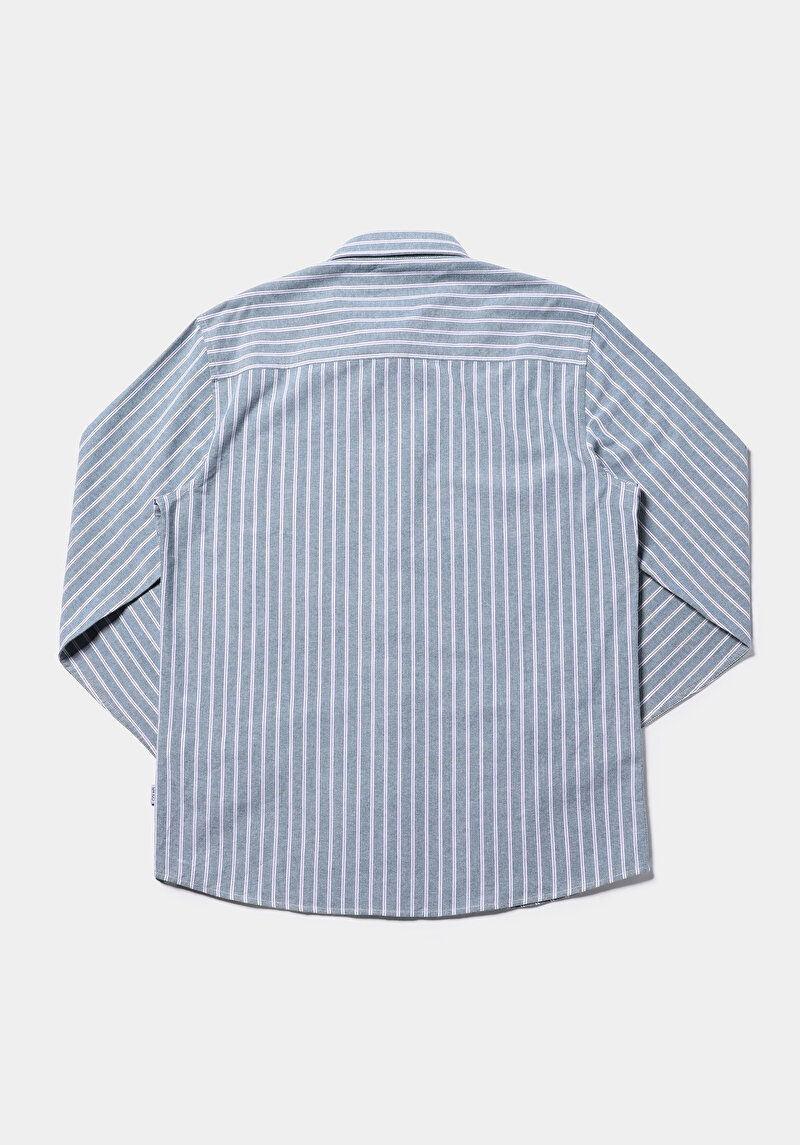 Regular Fit Shirt Neck Çizgili Erkek Yeşil Uzun Kol Gömlek