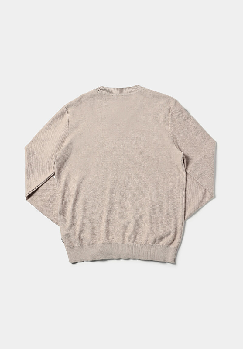 Regular Fit Yuvarlak Yaka Jakarlı Erkek Bej Kazak