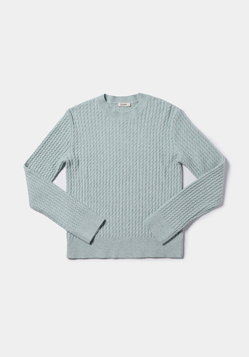 Regular Fit Yuvarlak Yaka Düz Kadın Yeşil Kazak