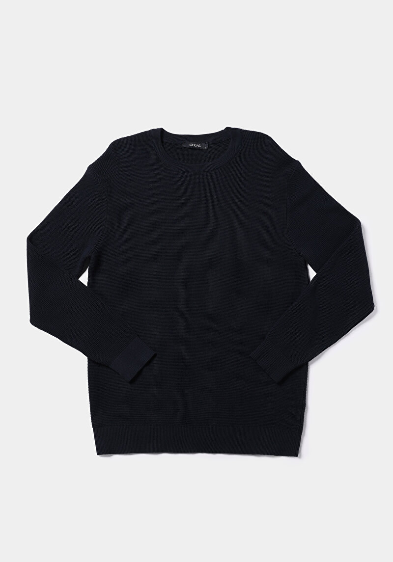 Regular Fit Yuvarlak Yaka Jakarlı Erkek Lacivert Kazak