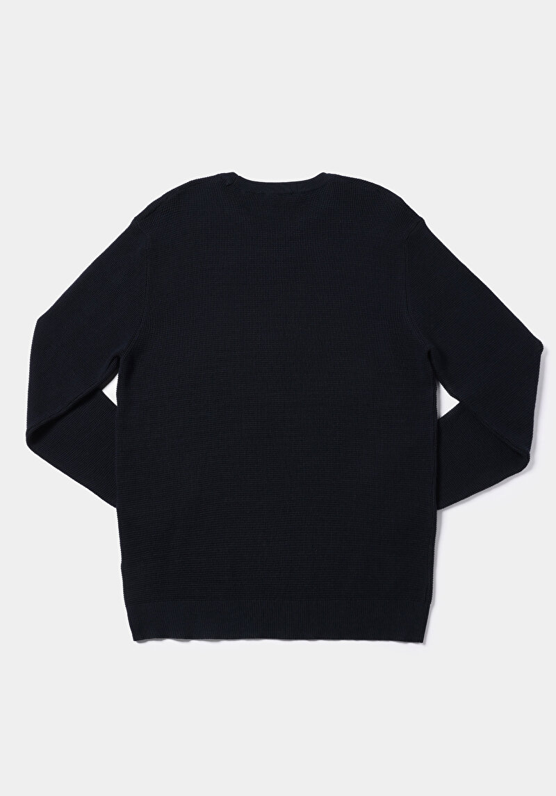 Regular Fit Yuvarlak Yaka Jakarlı Erkek Lacivert Kazak