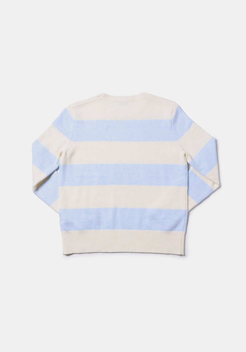 Regular Fit Yuvarlak Yaka Çizgili Kadın Beyaz Kazak