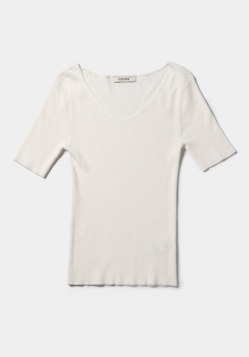 Slim Fit   Kadın Beyaz  Kazak