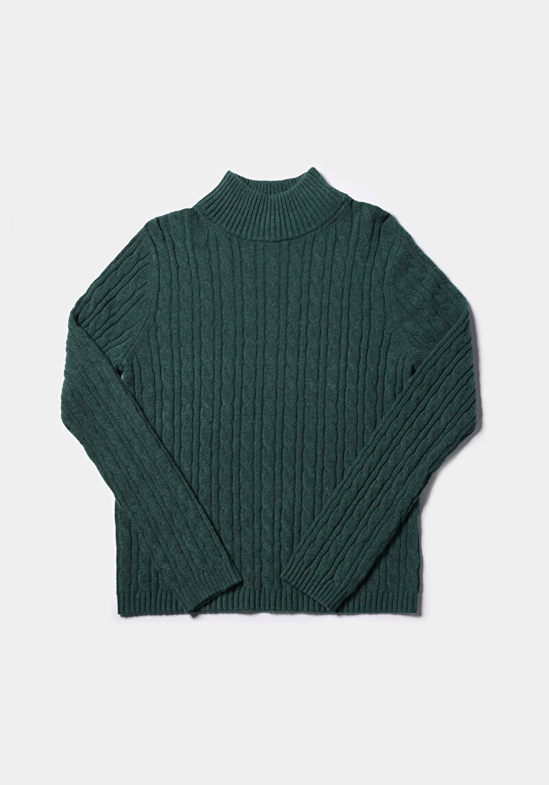 Regular Fit Yarım Balıkçı Yaka Düz Kadın Yeşil Kazak