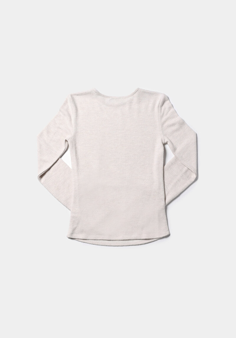 Slim Fit Yuvarlak Yaka Düz Kadın Ekru Tişört