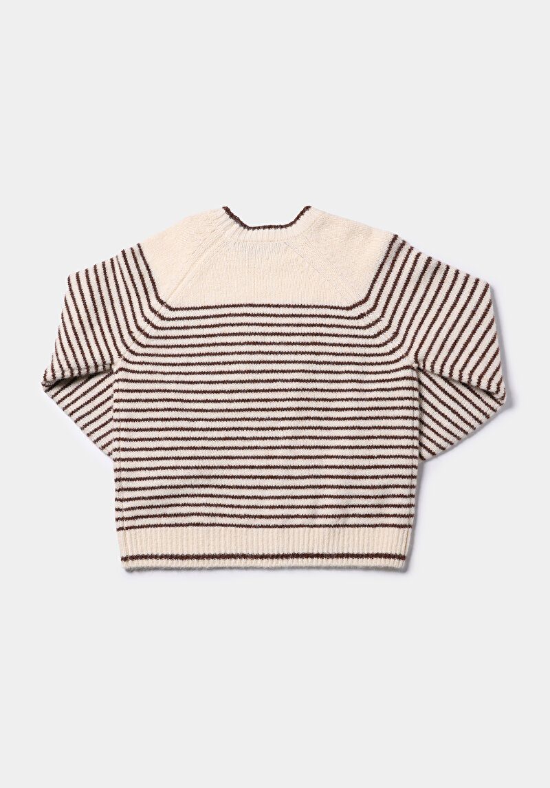 Regular Fit Yuvarlak Yaka Çizgili Kadın Bej Kazak