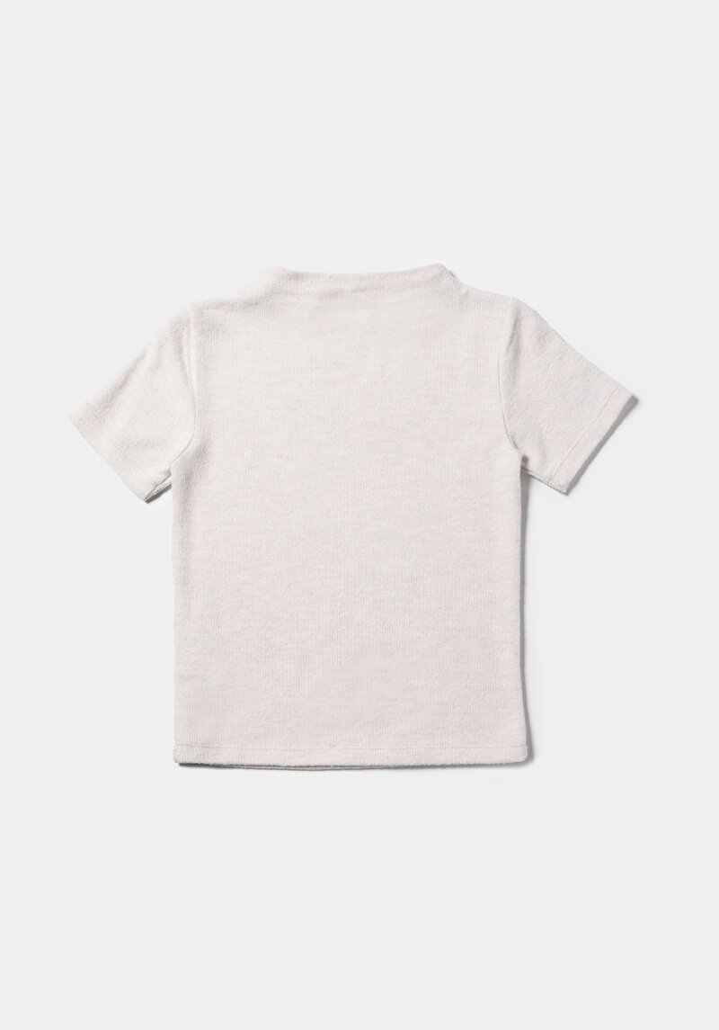 Slim Fit Dik Yaka Düz Kadın Ekru Kısa Kol Tişört