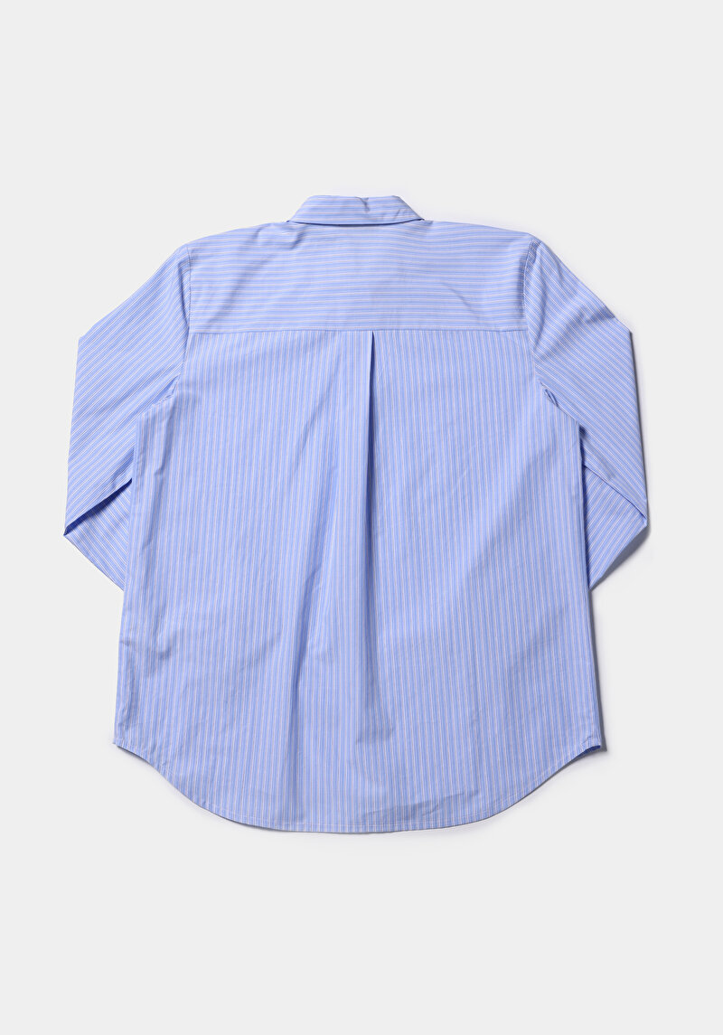 Regular Fit Shirt Neck Düz Kadın Mavi Uzun Kol Gömlek