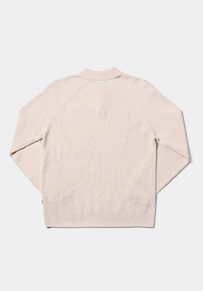 Regular Fit Polo Yaka Jakarlı Erkek Bej Kazak