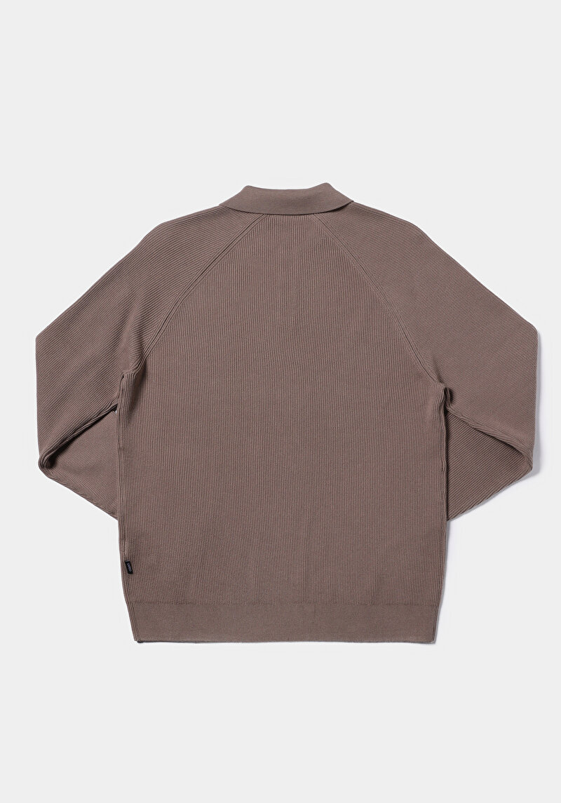 Regular Fit Polo Yaka Jakarlı Erkek Gri Kazak