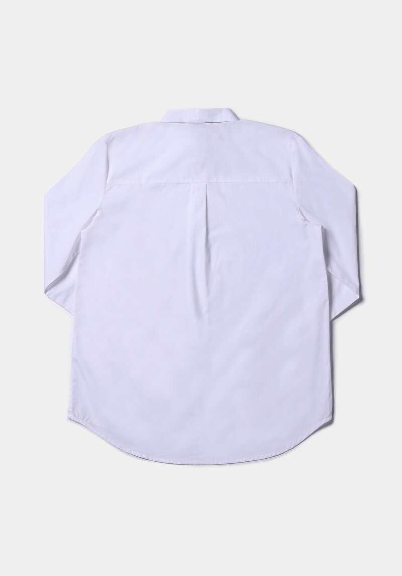 Regular Fit Shirt Neck Düz Kadın Beyaz Uzun Kol Gömlek