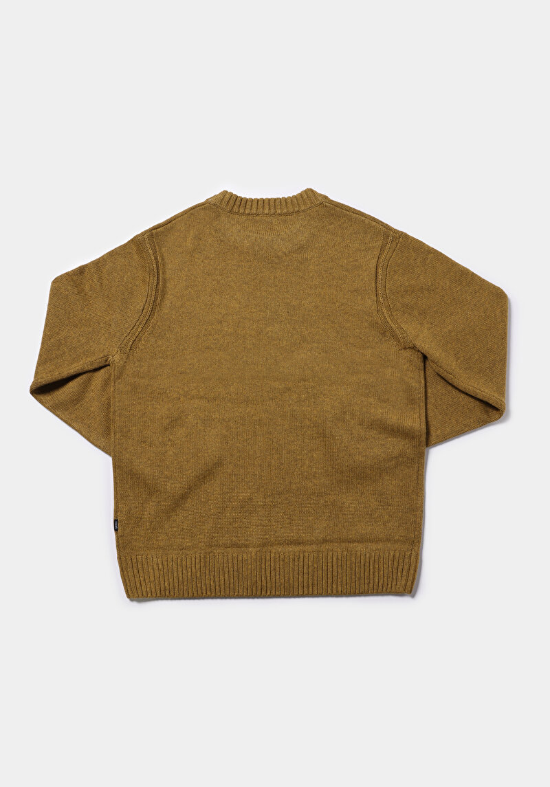 Comfort Fit Yuvarlak Yaka Jakarlı Erkek Sari Kazak