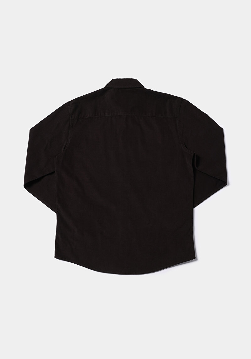 Regular Fit Shirt Neck Düz Erkek Kahverengi Uzun Kol Gömlek