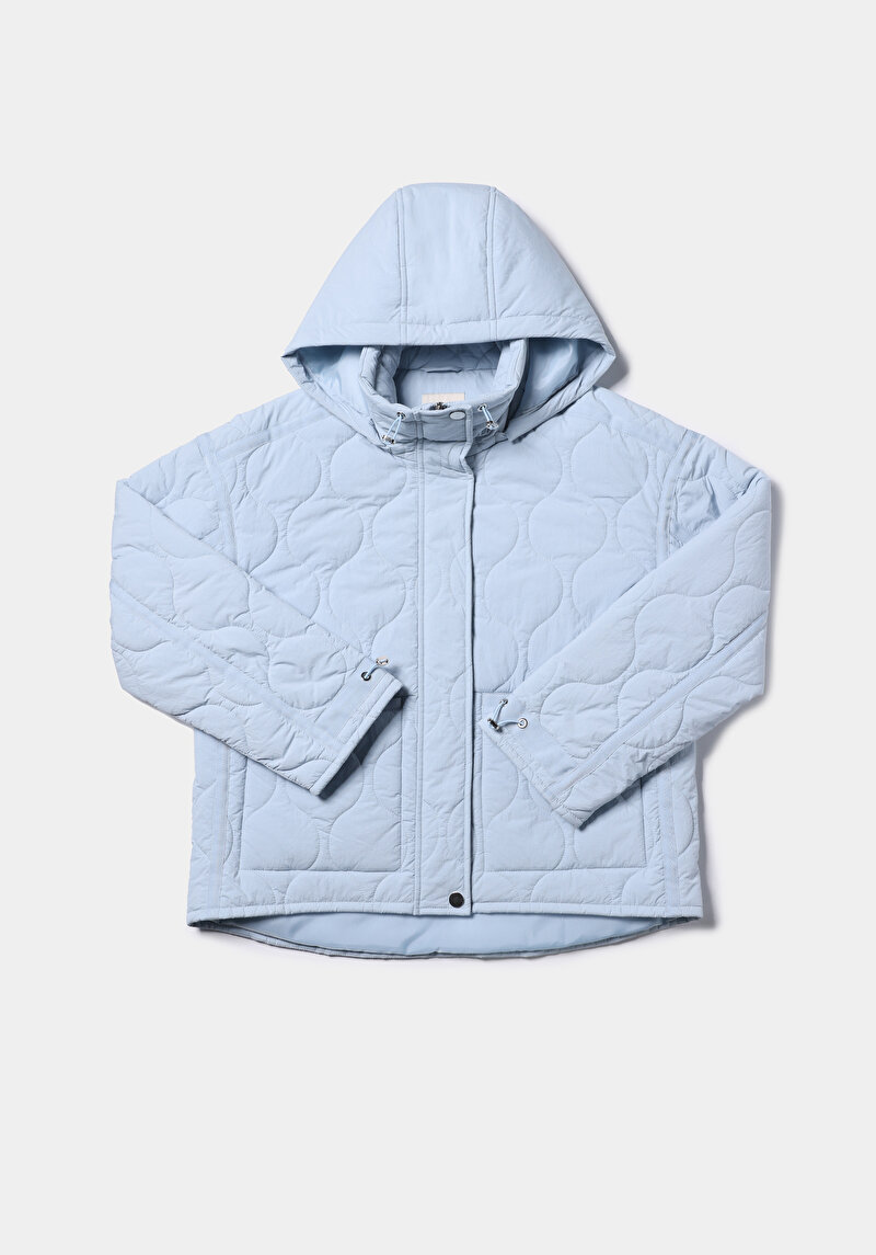 Regular Fit Kapüşonlu Fermuarlı Astarlı Suya Dayanıklı Kadın Mavi Mont