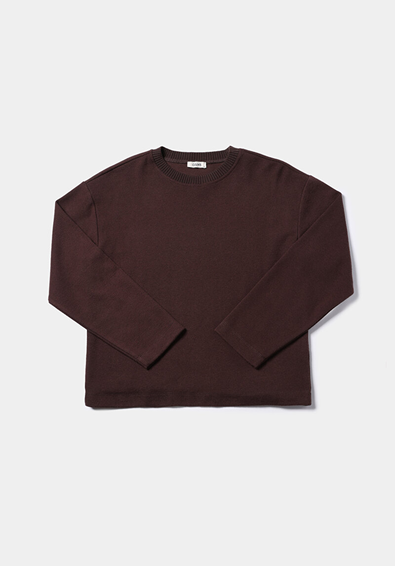 Regular Fit Yuvarlak Yaka Düz Kadın Kahverengi Tişört