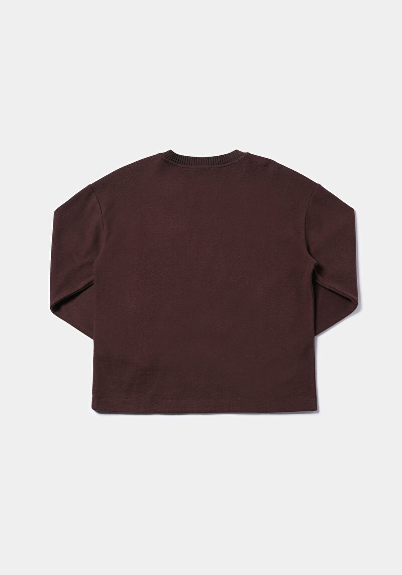 Regular Fit Yuvarlak Yaka Düz Kadın Kahverengi Tişört