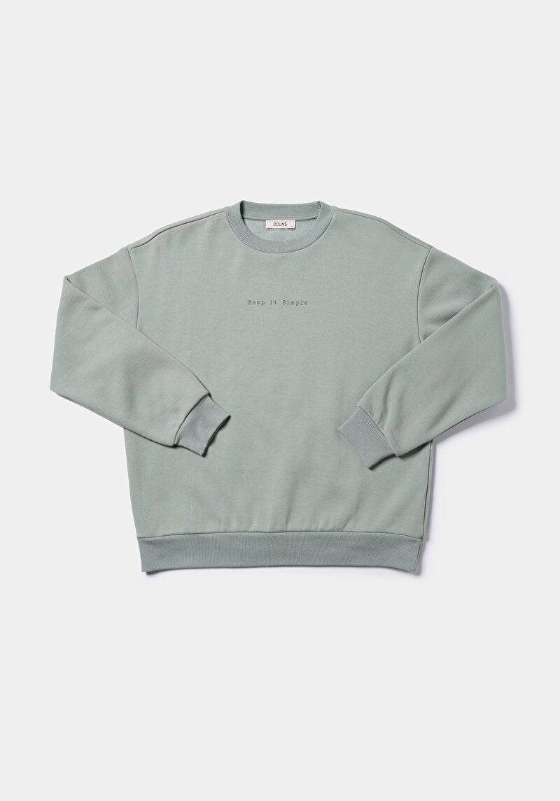 Regular Fit Yuvarlak Yaka Baskılı Kadın Yeşil Sweatshirt