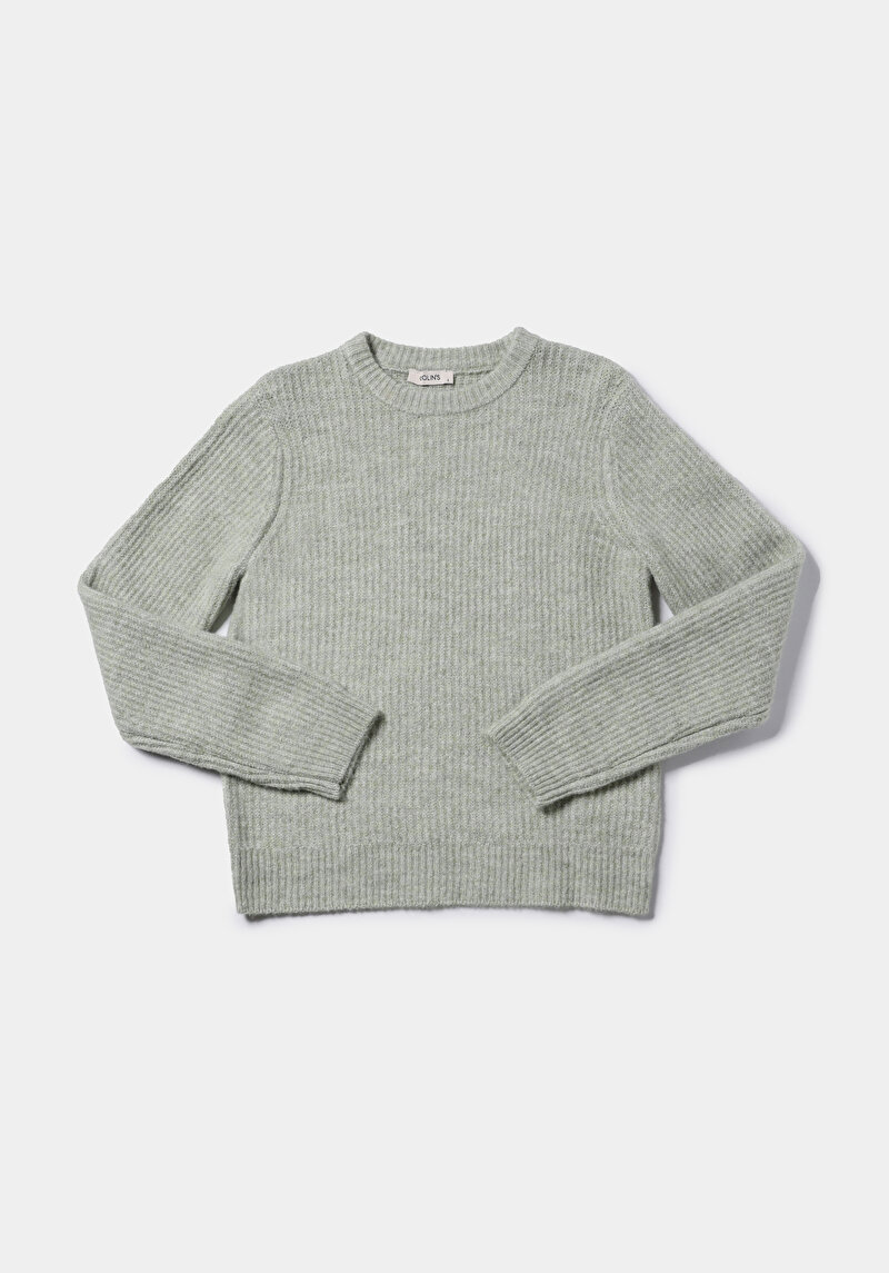 Regular Fit Yuvarlak Yaka Düz Kadın Yeşil Kazak