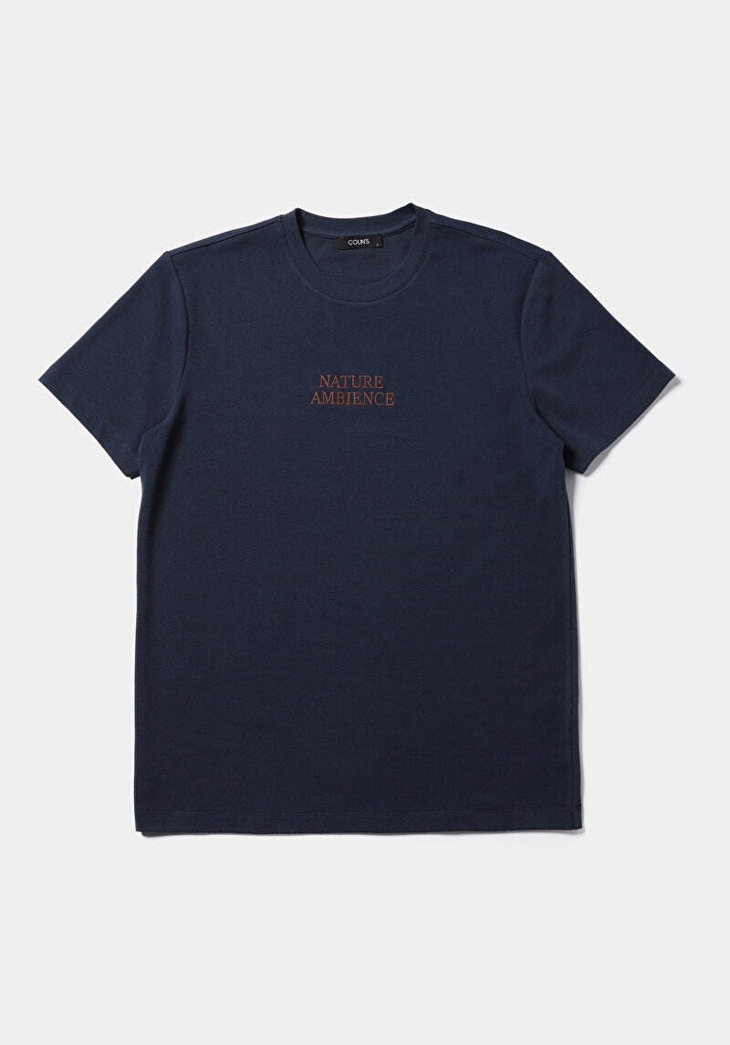 Regular Fit Yuvarlak Yaka Düz Erkek Lacivert Kısa Kol Tişört