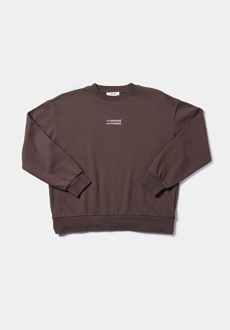 Regular Fit Yuvarlak Yaka Baskılı Kadın Kahverengi Sweatshirt