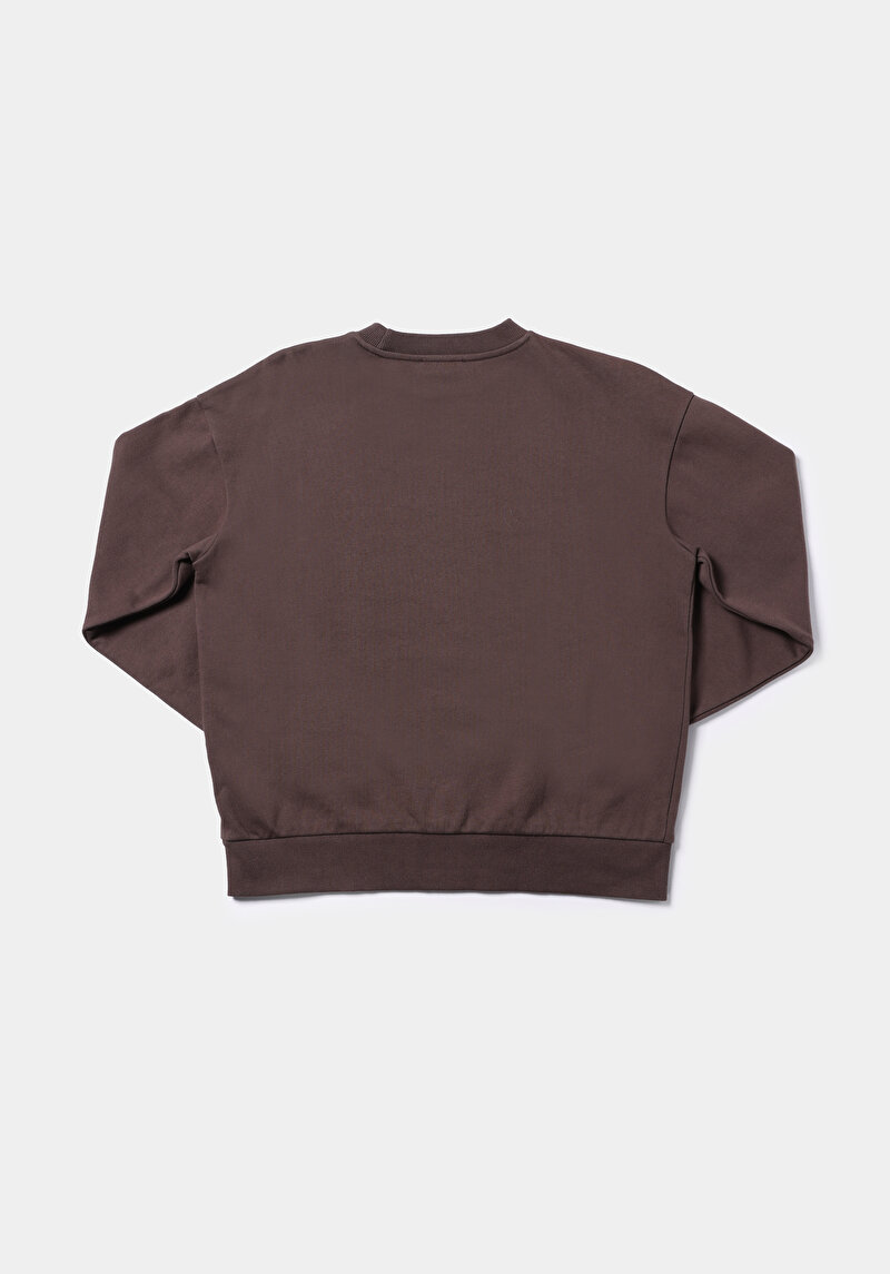 Regular Fit Yuvarlak Yaka Baskılı Kadın Kahverengi Sweatshirt