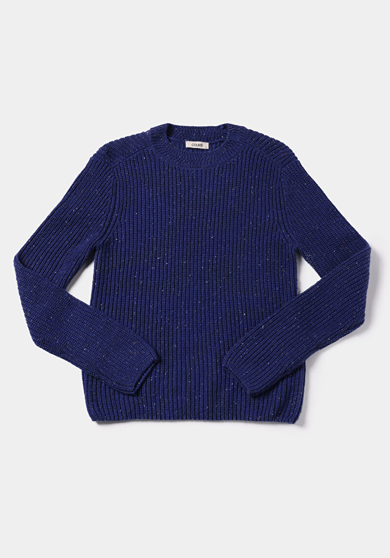 Regular Fit Yuvarlak Yaka Düz Kadın Mavi Kazak