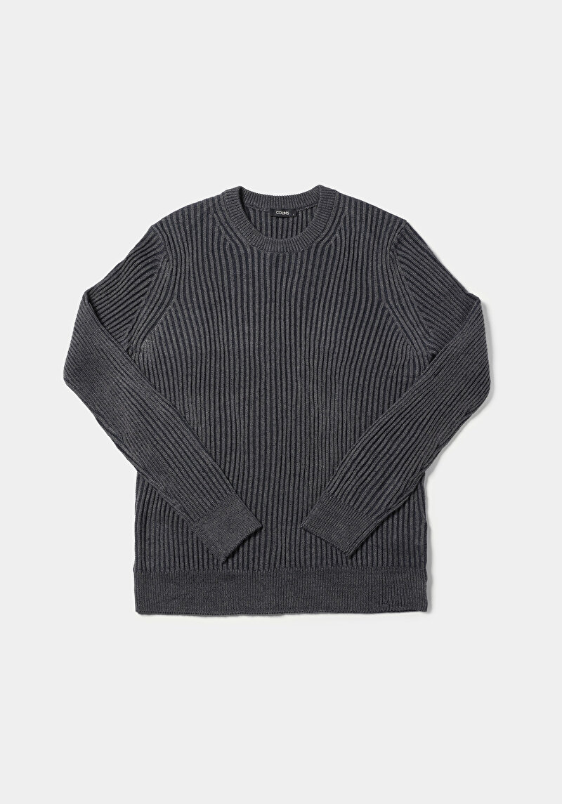 Regular Fit Yuvarlak Yaka Jakarlı Erkek Lacivert Kazak