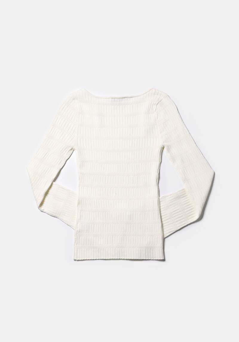 Slim Fit Kayık Yaka Düz Kadın Beyaz Kazak