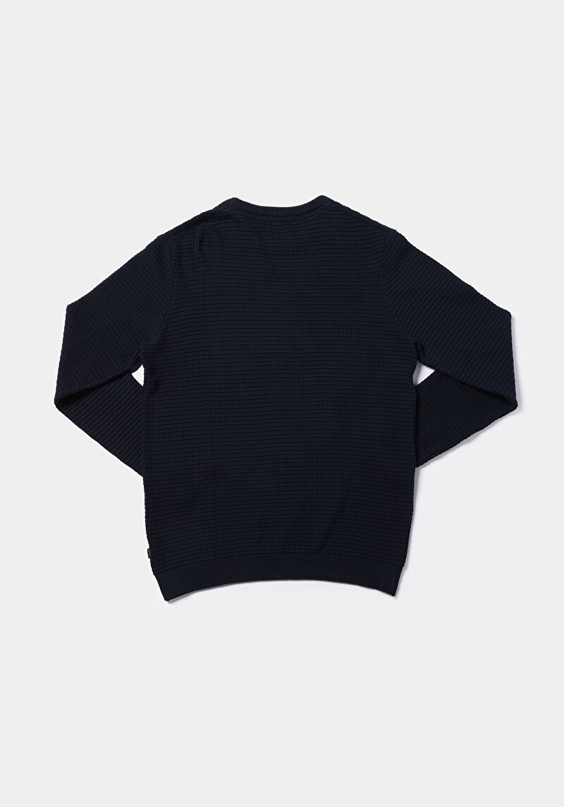 Regular Fit Yuvarlak Yaka Jakarlı Erkek Lacivert Kazak