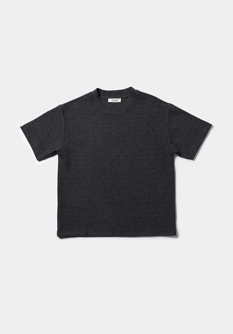 Regular Fit Yuvarlak Yaka Düz Kadın Gri Kısa Kol Tişört