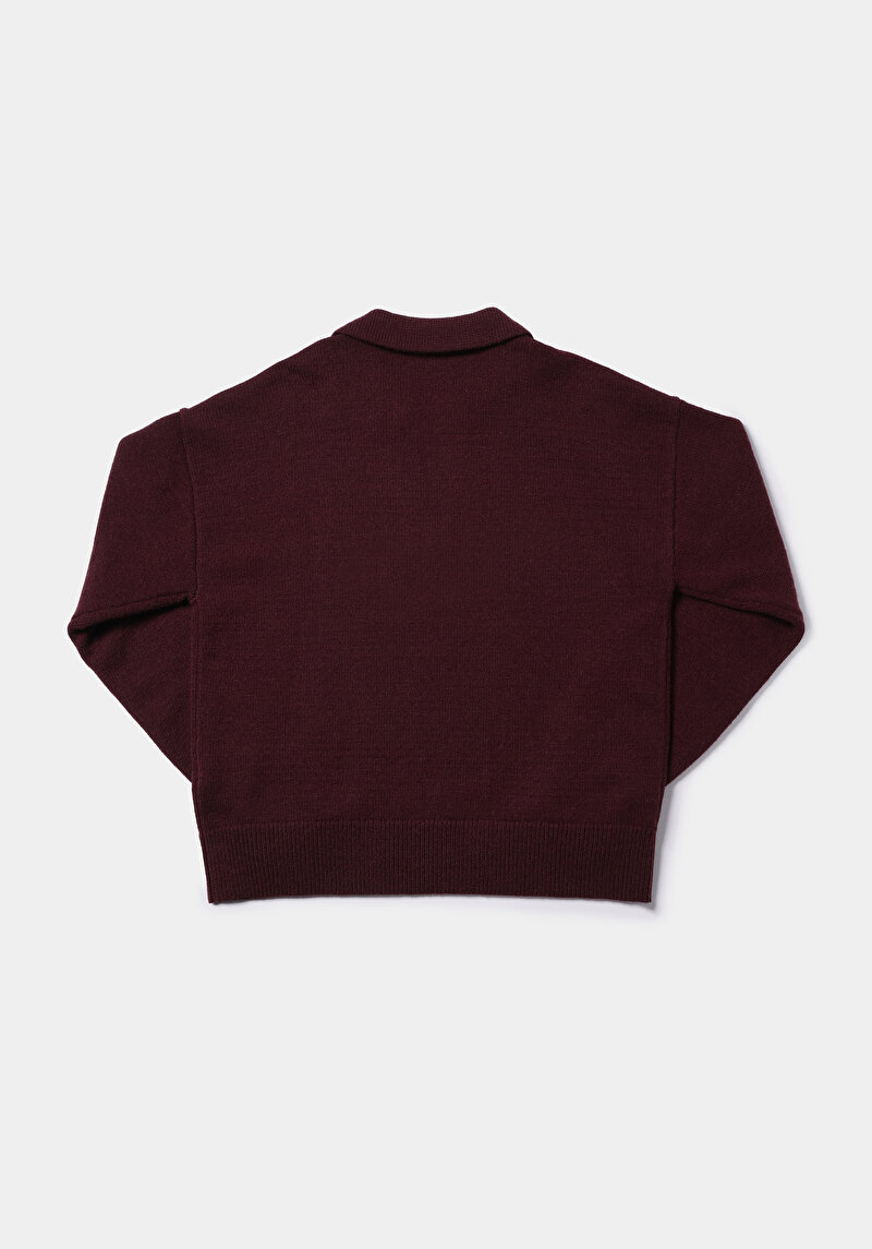 Regular Fit Polo Yaka Düz Kadın Mor Kazak